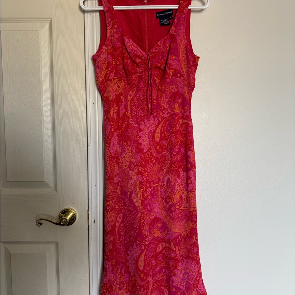 Y2K Pink and Orange Paisley Midi Dress
